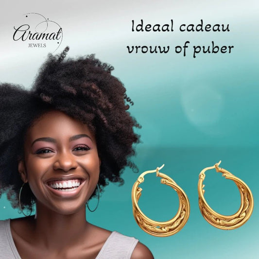 Goudkleurige Triple Oorringen Rond – 25x7mm - oor6295 - 647262 - Oorringen kopen# - 25mm - alles - cadeau