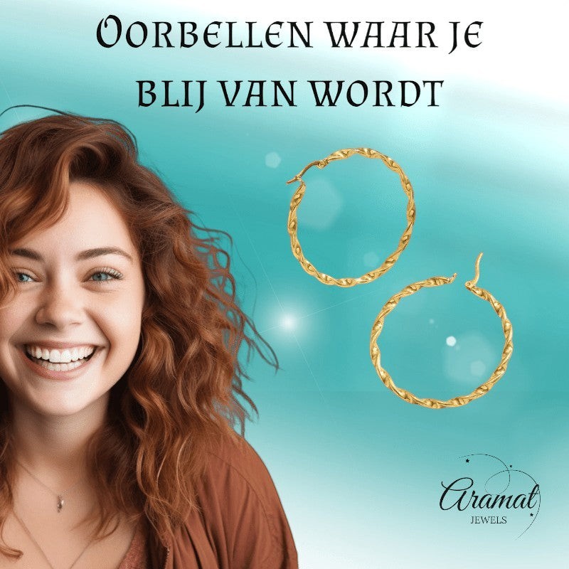 Goudkleurige twisted oorringen 30mm - oor6373 - Oorringen kopen# - 30mm - alles - cadeau