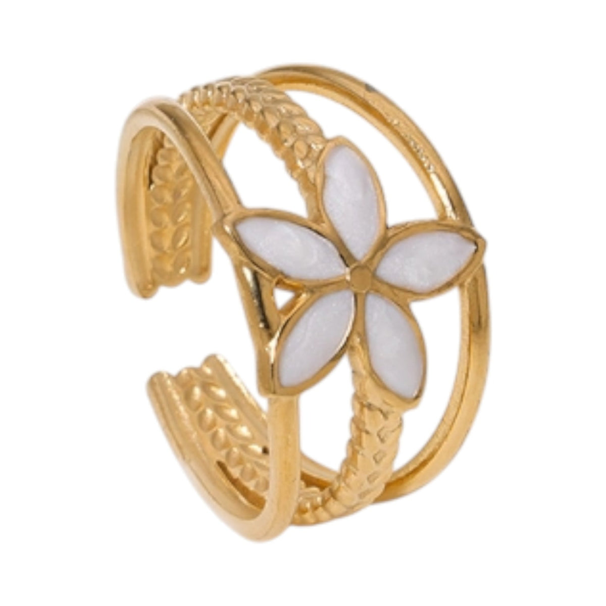 Goudkleurige Verstelbare Ring met Emaille Bloem - Triple Design (12 mm) - Aramat Jewels - Ringen - cadeautip