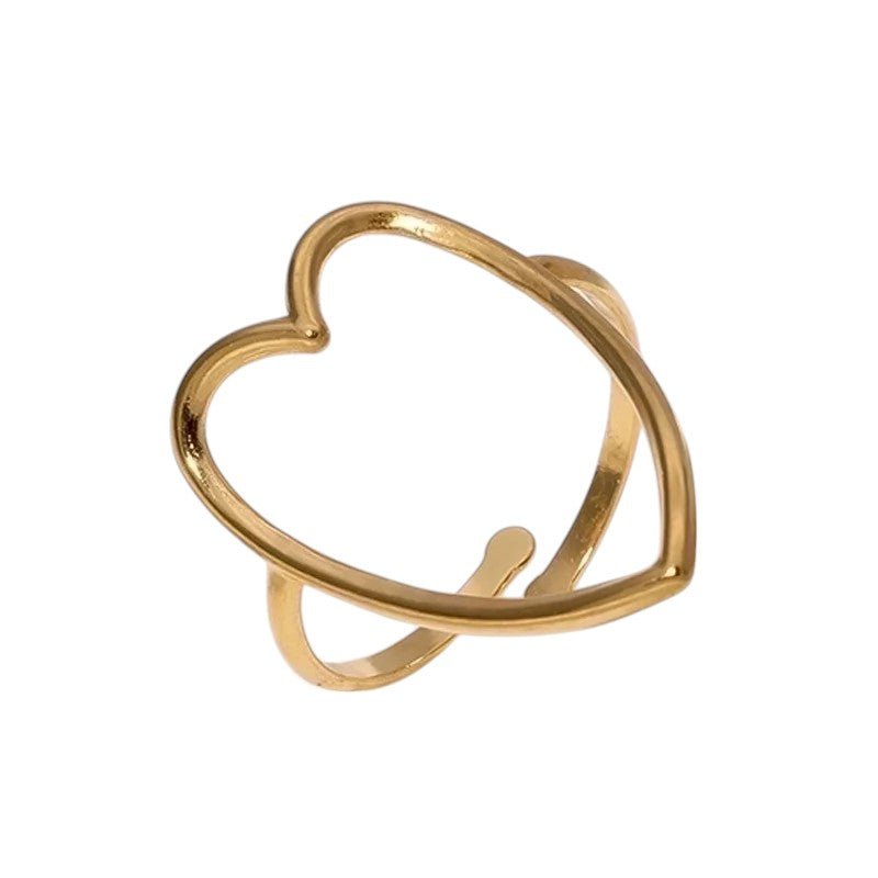 Goudkleurige Verstelbare Ring met Groot Open Hart 26mm - Stainless Steel - ring353 - 73898 - Ringen kopen# - Goudkleur - alles - boho