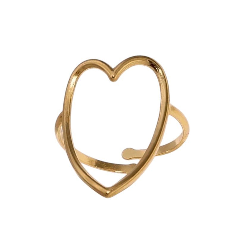 Goudkleurige Verstelbare Ring met Groot Open Hart 26mm - Stainless Steel - ring353 - 73898 - Ringen kopen# - Goudkleur - alles - boho