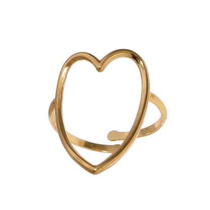 Goudkleurige Verstelbare Ring met Groot Open Hart 26mm - Stainless Steel - ring353 - 73898 - Ringen kopen# - Goudkleur - alles - boho