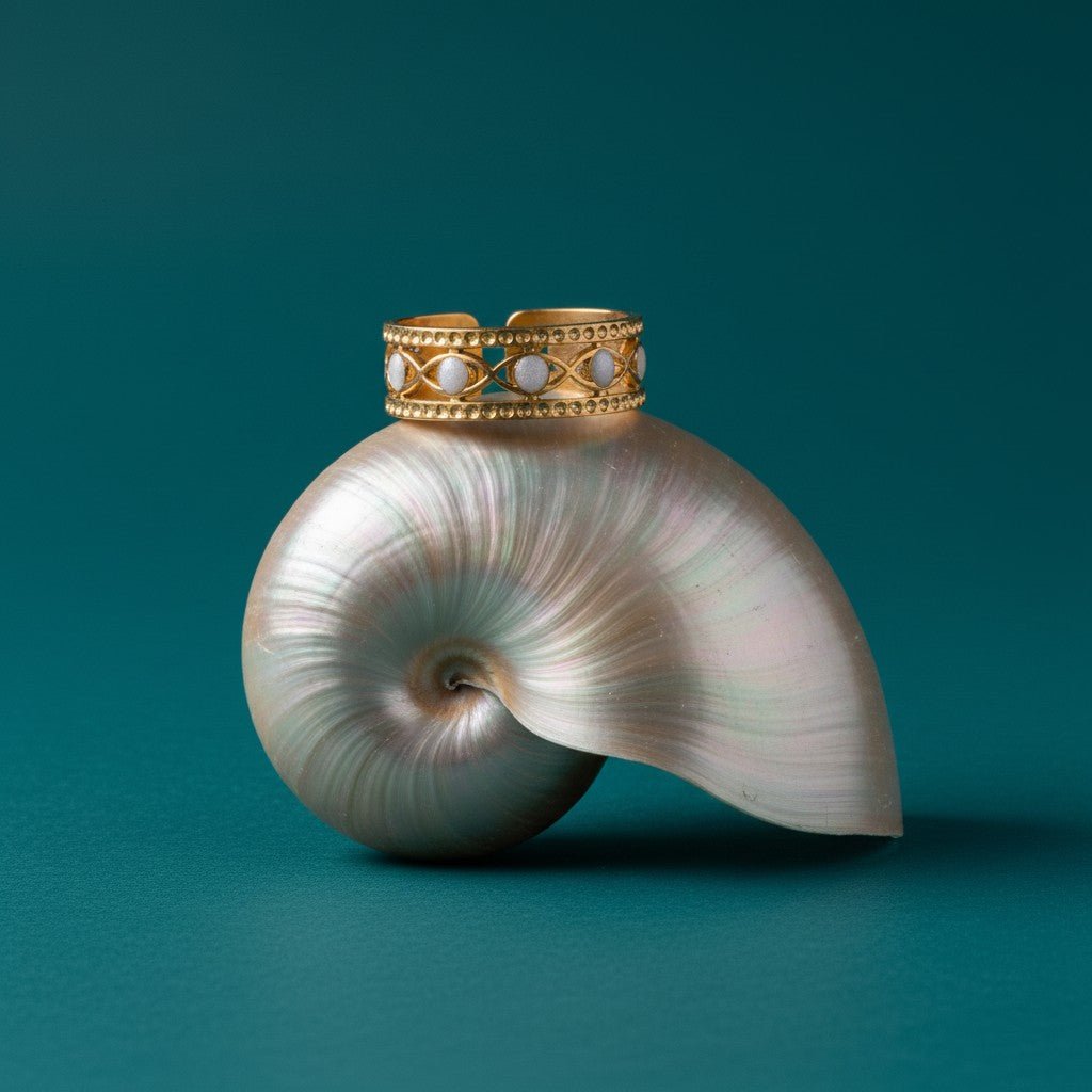Goudkleurige Verstelbare RVS Ring met Emaille Boze Ogen - 7 mm - Aramat Jewels - Ringen - cadeautip
