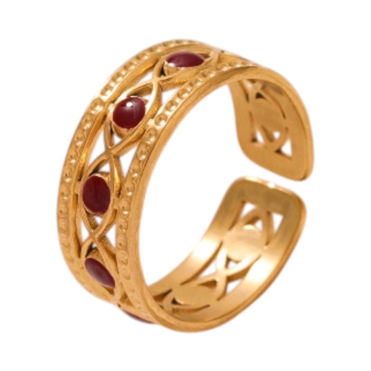 Goudkleurige Verstelbare RVS Ring met Emaille Boze Ogen - 7 mm - Aramat Jewels - Ringen - cadeautip