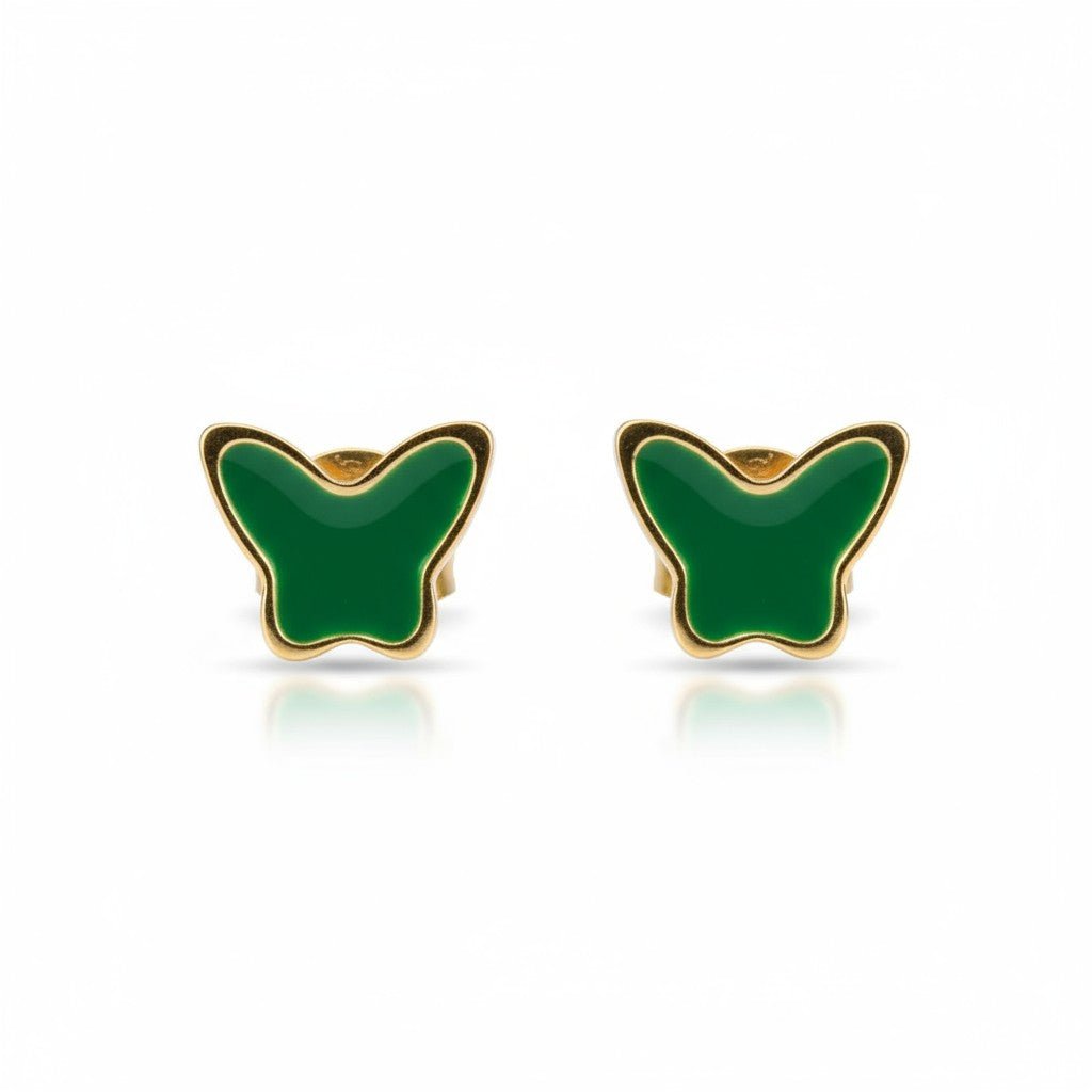 Goudkleurige Vlinder Oorbellen RVS en Emaille - Aramat Jewels - Oorbellen - cadeautip