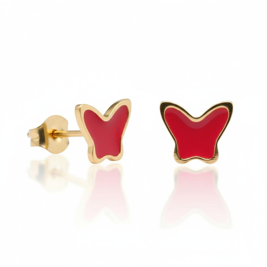 Goudkleurige Vlinder Oorbellen RVS en Emaille - Aramat Jewels - Oorbellen - cadeautip