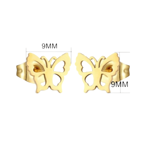 Goudkleurige vlinder oorstekers 9 mm - Aramat Jewels - Oorbellen - cadeautip