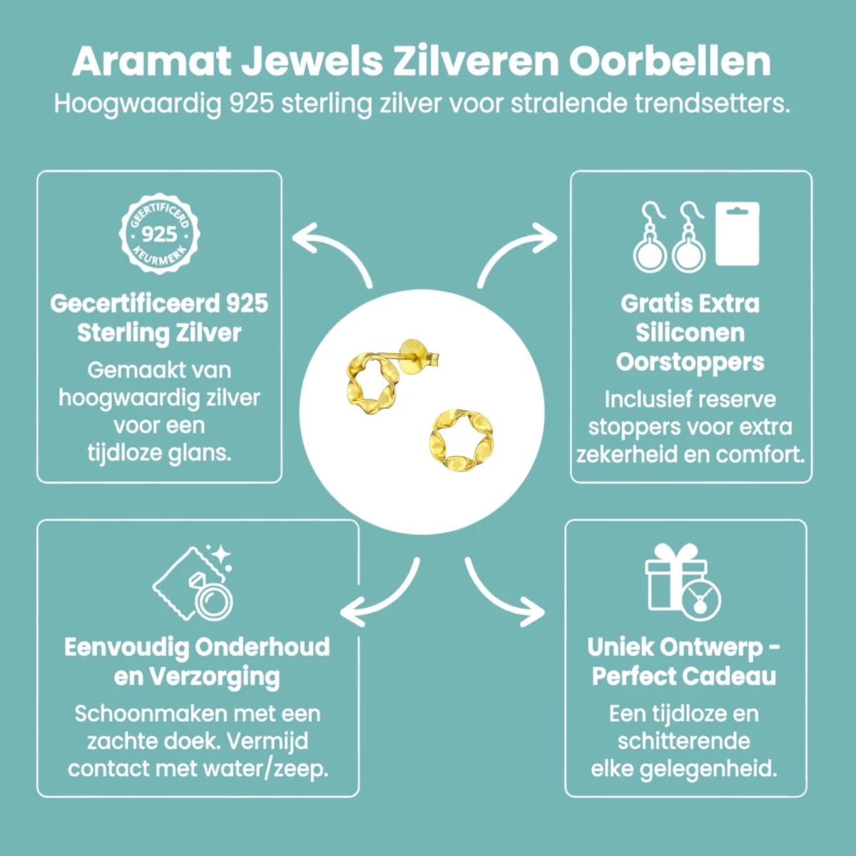 Goudkleurige zilveren gedraaide oorstekers - Aramat Jewels - Oorbellen - cadeautip