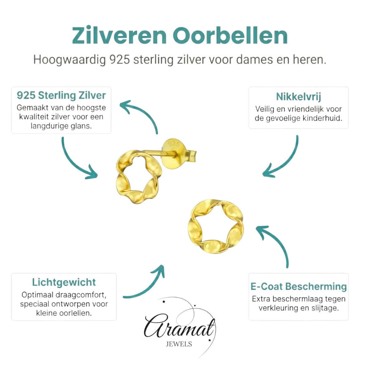 Goudkleurige zilveren gedraaide oorstekers - Aramat Jewels - Oorbellen - cadeautip