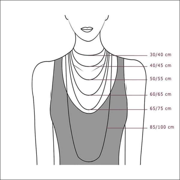 Diagram Van Een Vrouwelijke Nek Met Metingen Voor Aramat Jewels® Zilveren Ketting.