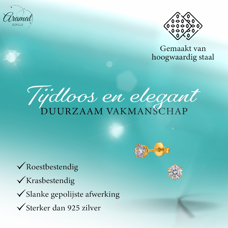 Goudkleurige Zirkonia Oorbellen 4mm Lila - Aramat Jewels - Oorbellen - cadeautip