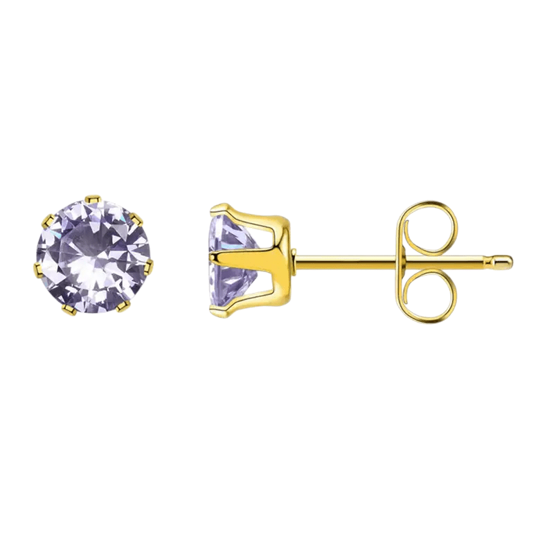 Goudkleurige Zirkonia Oorbellen 5mm Lila - Aramat Jewels - Oorbellen - cadeautip