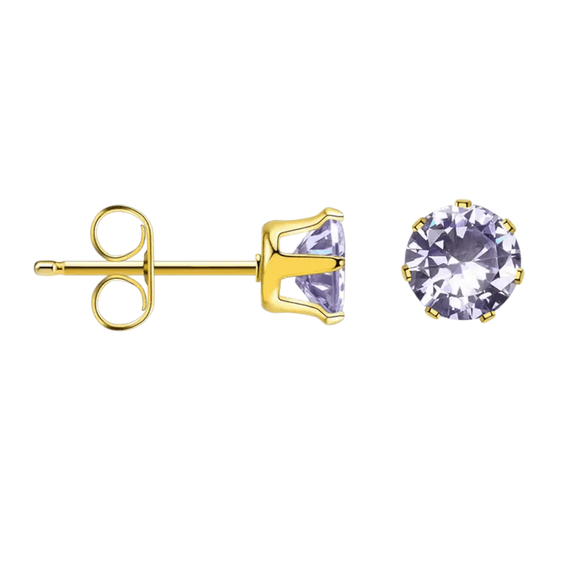 Goudkleurige Zirkonia Oorbellen 5mm Lila - Aramat Jewels - Oorbellen - cadeautip