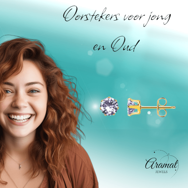 Goudkleurige Zirkonia Oorbellen 5mm Lila - Aramat Jewels - Oorbellen - cadeautip