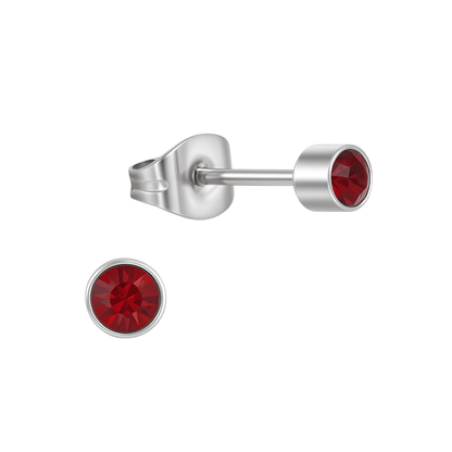 Granaatrood kristal oorstekers – 4mm zilver RVS - Aramat Jewels - Oorbellen - cadeautip