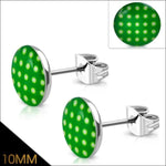 Stoere Stalen Logo Oorknoppen - Trendy Oorbellen 10mm / Stippen-groen-wit