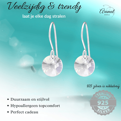 Grijze Kristal Oorhangers Kind - 925 Zilver - oor3260 - 27940 - Oorhangers kopen# - 8mm - 925 Zilver - alles