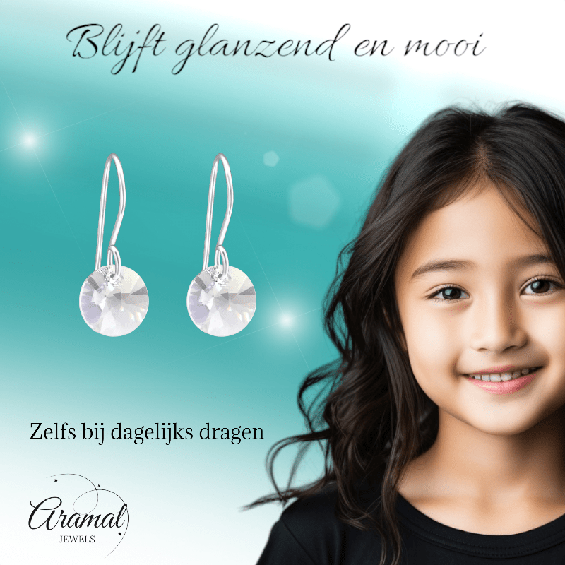 Grijze Kristal Oorhangers Kind - 925 Zilver - oor3260 - 27940 - Oorhangers kopen# - 8mm - 925 Zilver - alles