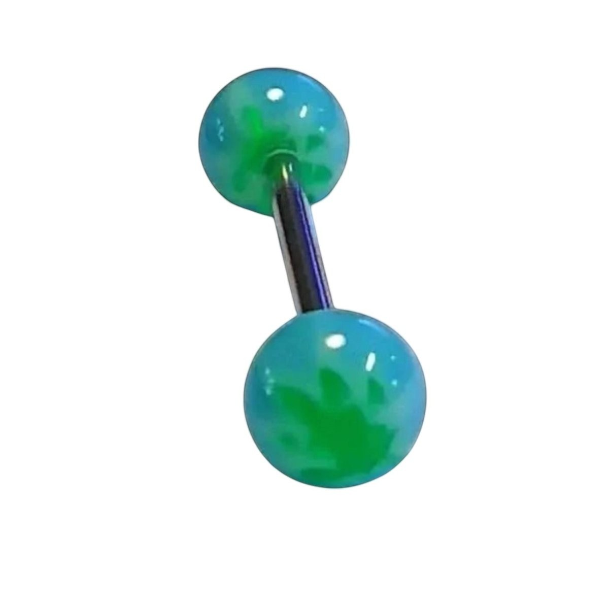 Een paar groene ballen met een zwarte balk