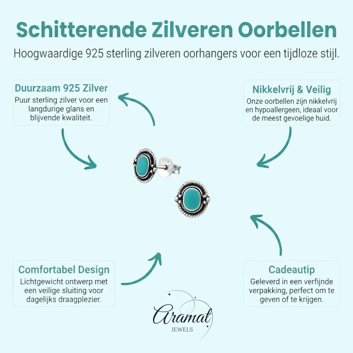 Groene Bali Oorbellen - Zilveren Oorstekers - Aramat Jewels - Oorbellen - cadeautip