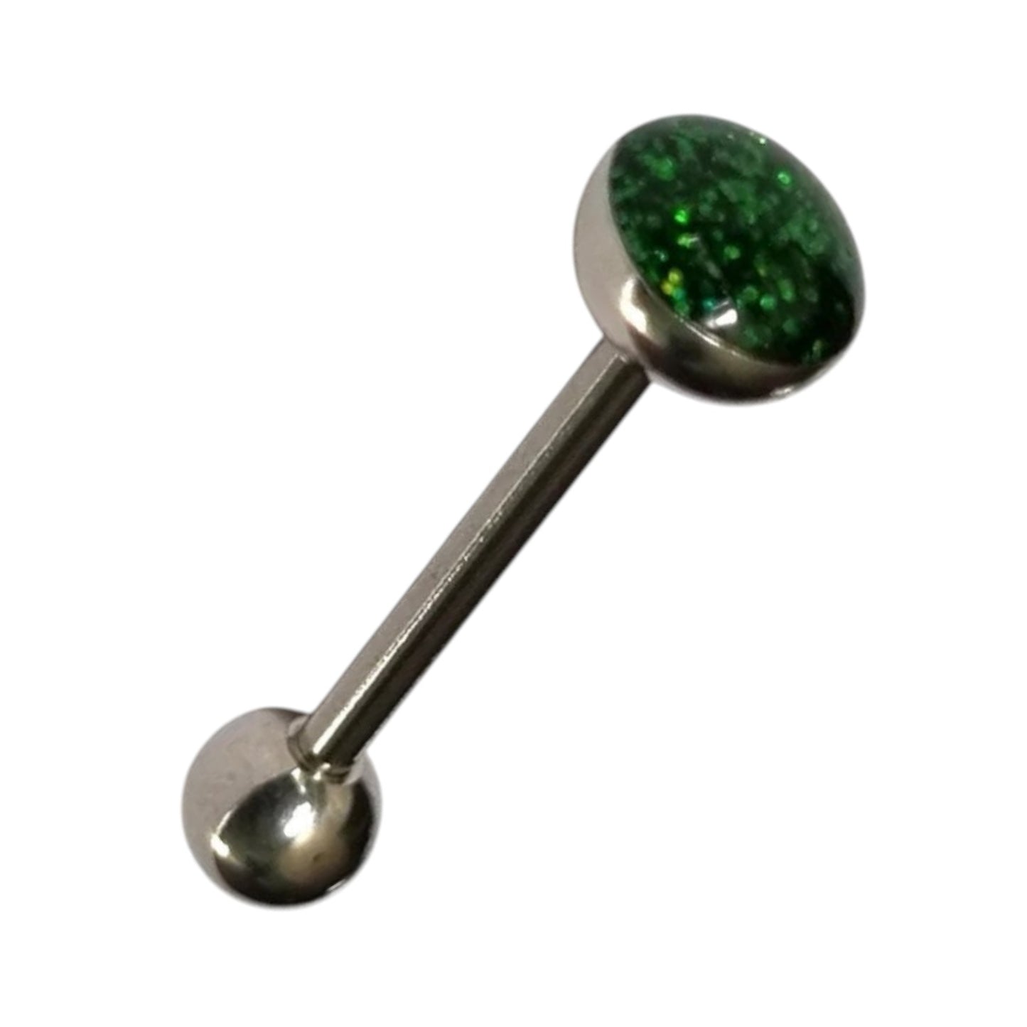 Een groene glitter bal piercing