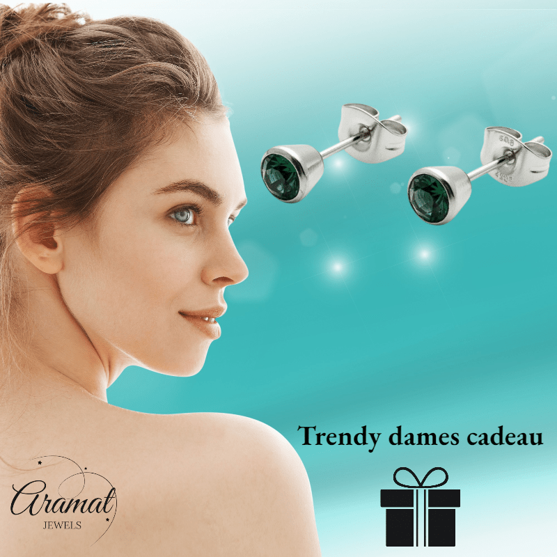 Groene Kristal Stalen Oorbellen - Aramat Jewels - Oorbellen - cadeautip