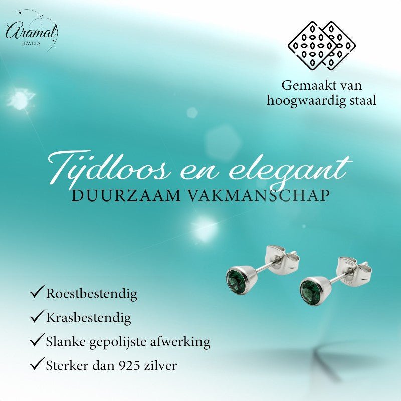 Groene Kristal Stalen Oorbellen - Aramat Jewels - Oorbellen - cadeautip