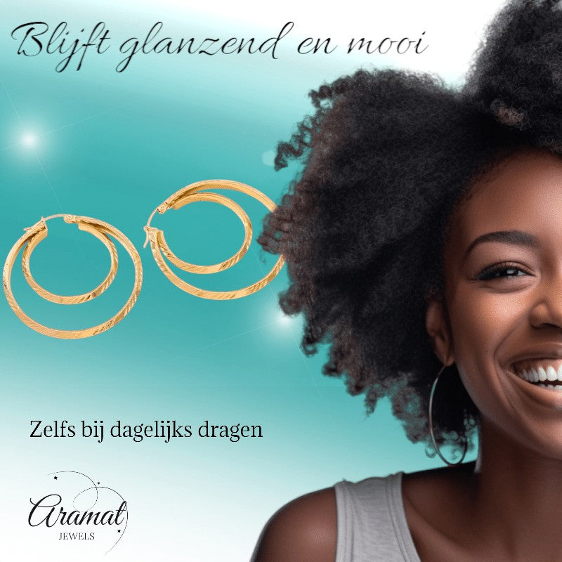 Grote 2 - in - 1 oorringen – 45 mm - goudkleurig RVS - oor6402 - 65010 - Oorringen kopen# - 45mm - alles - cadeau