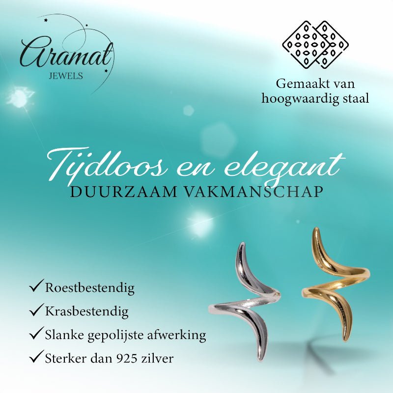 Grote Brede One Size Ring RVS met Lijnen Design (32 mm) - Aramat Jewels - Ringen - cadeautip