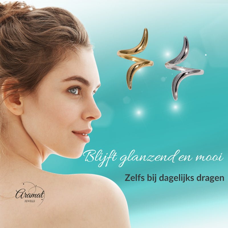 Grote Brede One Size Ring RVS met Lijnen Design (32 mm) - Aramat Jewels - Ringen - cadeautip