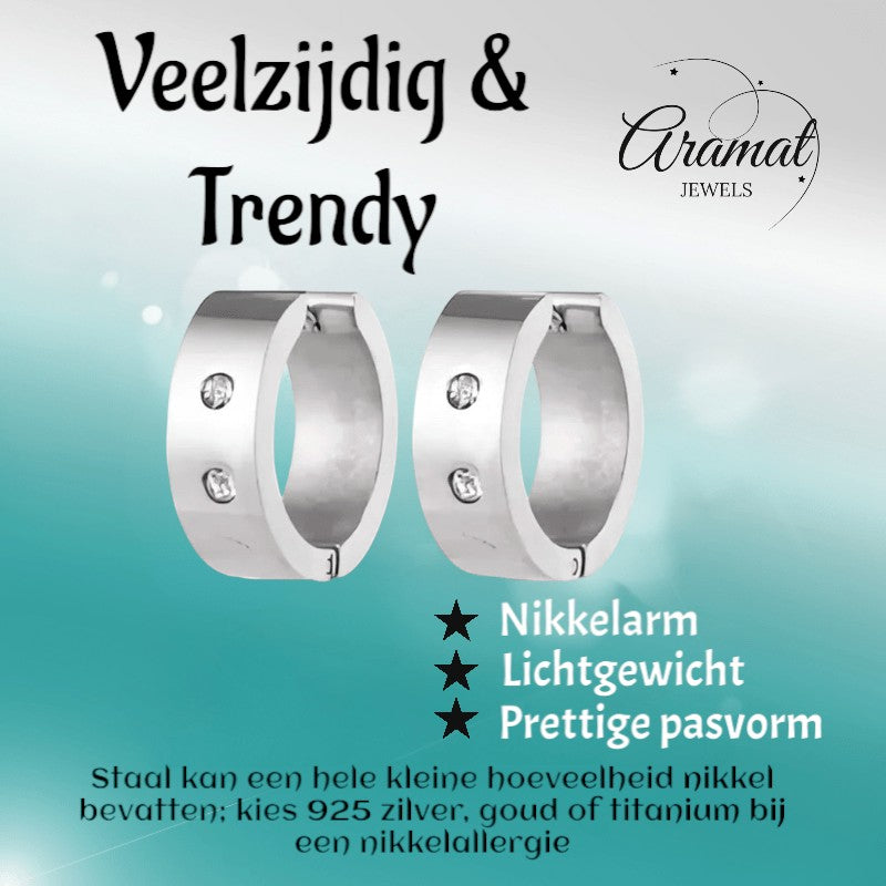 Grote Huggie Oorringen Kristal 20mm - Aramat Jewels - Oorringen - cadeautip