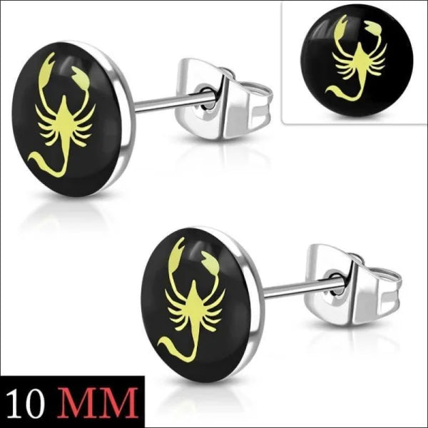 Stoere Stalen Logo Oorknoppen - Trendy Oorbellen 10mm / Schorpioen-zwart-geel