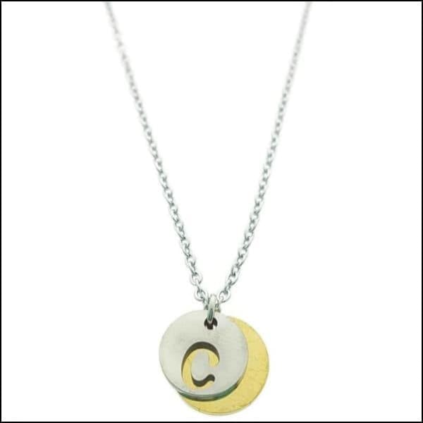 Rvs Initiaal Ketting Letter Met Gouden Disc