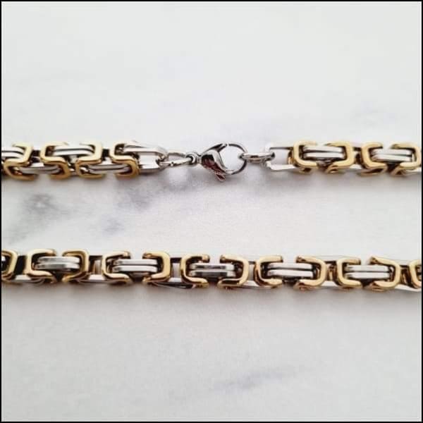Stalen Koningsketting Vierkant Bicolor - Zilverkleurig/goudkleurig Armbanden
