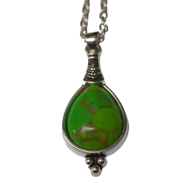 Bohemien Groene Gemarmerde Ketting Met Zilveren Ketting - Aramat Jewels®