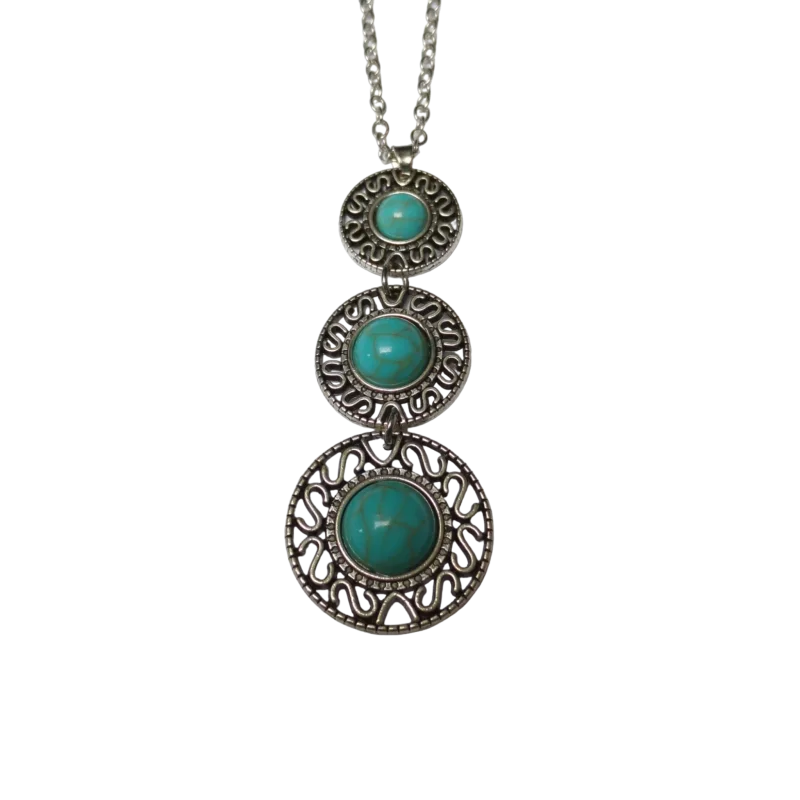 Boho Halsketting Met Drie Gemarmerde Turquoise Stenen Van Aramat Jewels