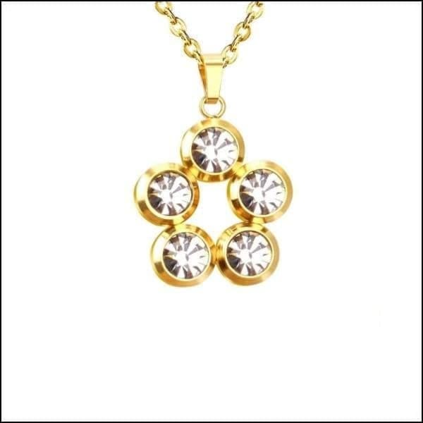 Gouden Halsketting Met Vier Diamanten - Aramat Jewels - Zirkonia Halsketting Staal