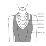 Diagram Van Een Vrouwelijke Nek Met Metingen In Gouden Popcorn Ketting Van Aramat Jewels.