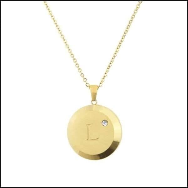 Gouden Disc Hanger Met Diamant Op Initiaal Ketting Van Aramat Jewels - Chirurgisch Staal