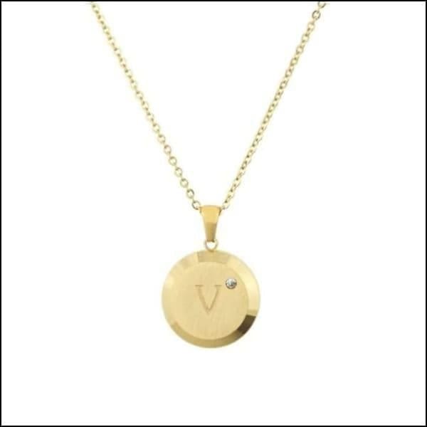 Gouden Disc Hanger Met Diamant Van Aramat Jewels - Initiaal Ketting Chirurgisch Staal