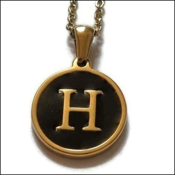 Stalen Letter Ketting in Goudkleur met Zwart h | Halskettingen