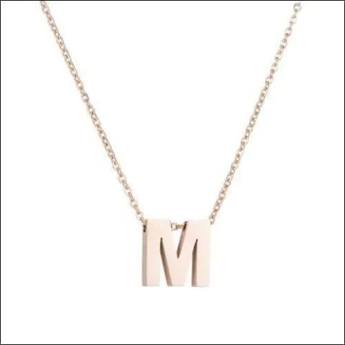 Zilveren Initialen Ketting Met Letter M, Rvs Letter Ketting Initiaal Rosékleurig 45cm 50cm.