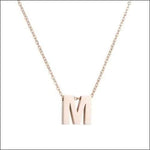 Zilveren Initialen Ketting Met Letter M, Rvs Letter Ketting Initiaal Rosékleurig 45cm 50cm.