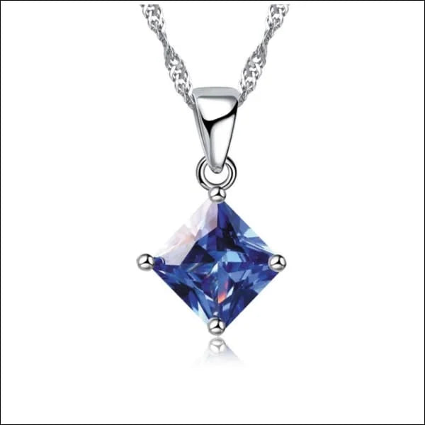 Blauwe Saffier Ketting Met Witte Diamant In Zilveren Dames Halsketting Met Zirkonia - 45cm