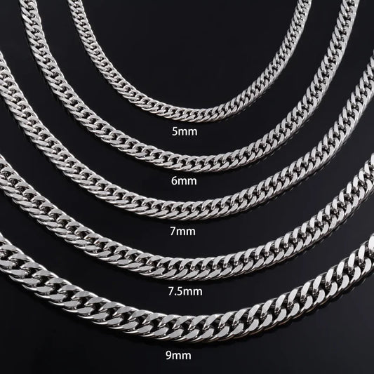 Zilveren Ketting Set Van Stalen Halsketting Curb Chain - Aramat Jewels.