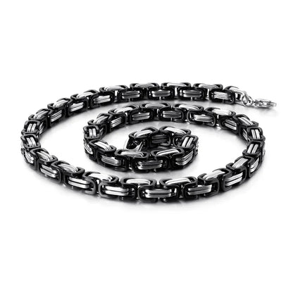 Stalen Koningsketting Vierkant Bicolor Zwart/zilver - Aramat Jewels Armband Voor Heren