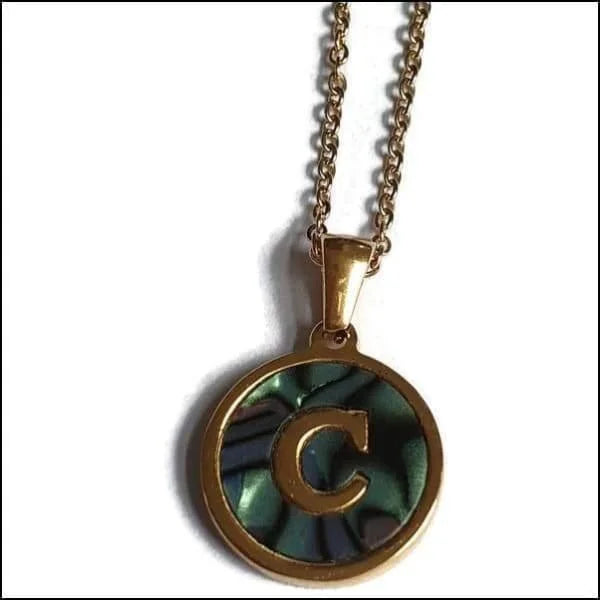 Groene En Gouden Initiaal Ketting Met Letter g Op Abalone Schelp.