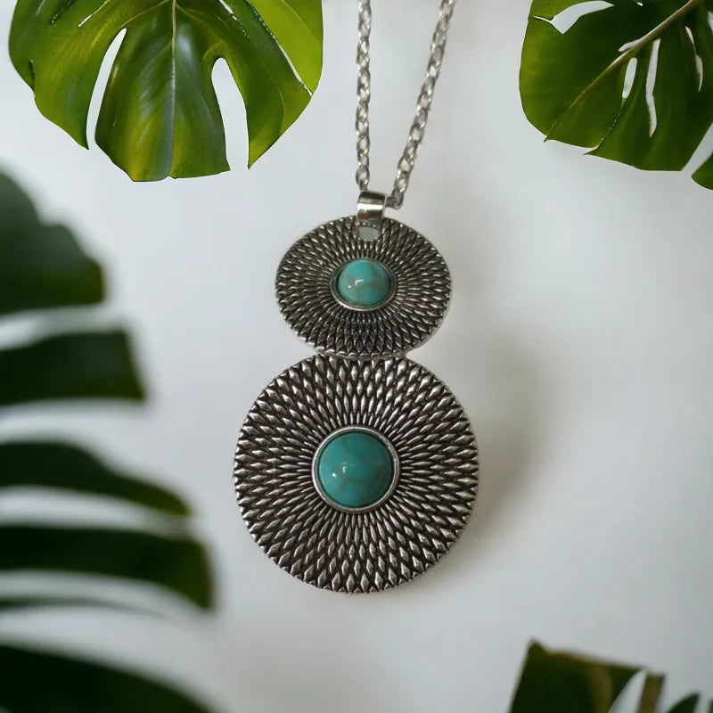 Trendy Bohemien Halsketting Met Turquoise Gemarmerde Steen - Aramat Jewels®