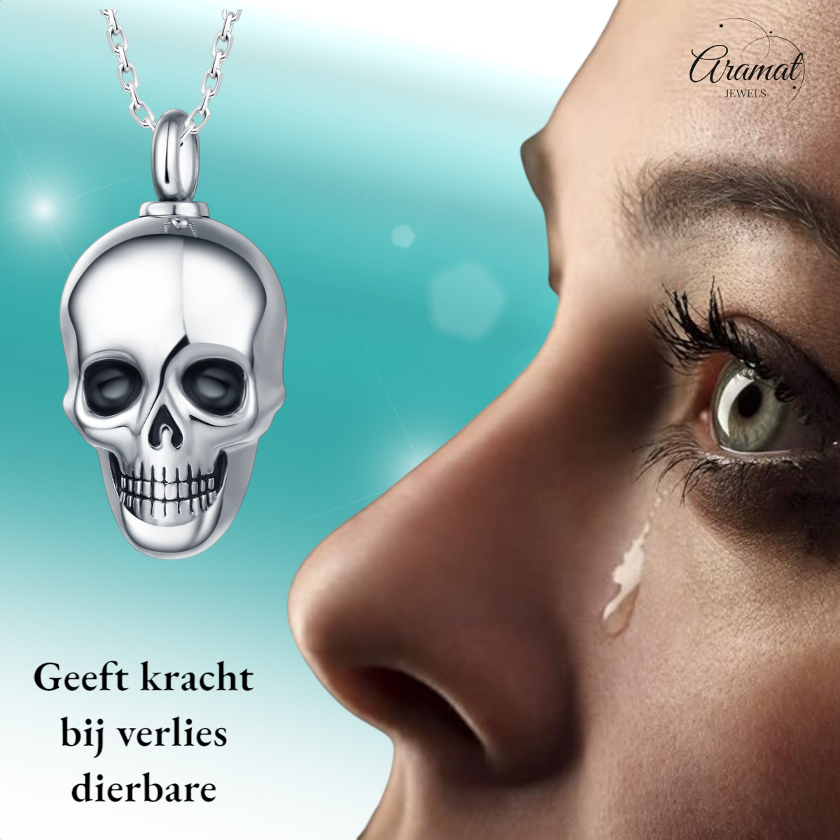 Ashanger Doodshoofd - Zilverkleurig RVS - 30x20 mm