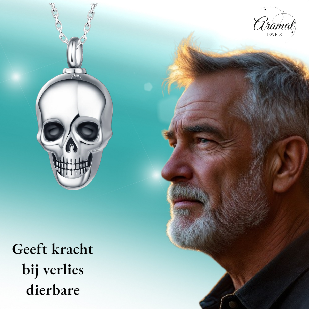 Ashanger Doodshoofd - Zilverkleurig RVS - 30x20 mm